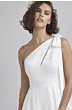 Abito monospalla bianco elegante Lw194 linea Amsale, dettaglio nodo sulla spalla.