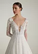 Abito da sposa PROMISES in pizzo floreale con scollo a V e maniche lunghe trasparenti.