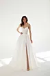 Abito da sposa D1922 Mark Loren, design elegante con spalline sottili e spacco frontale.