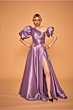 Abito lungo lilla con spacco e maniche a sbuffo, modello LPA139 LINEA LE PREZIOSE.
